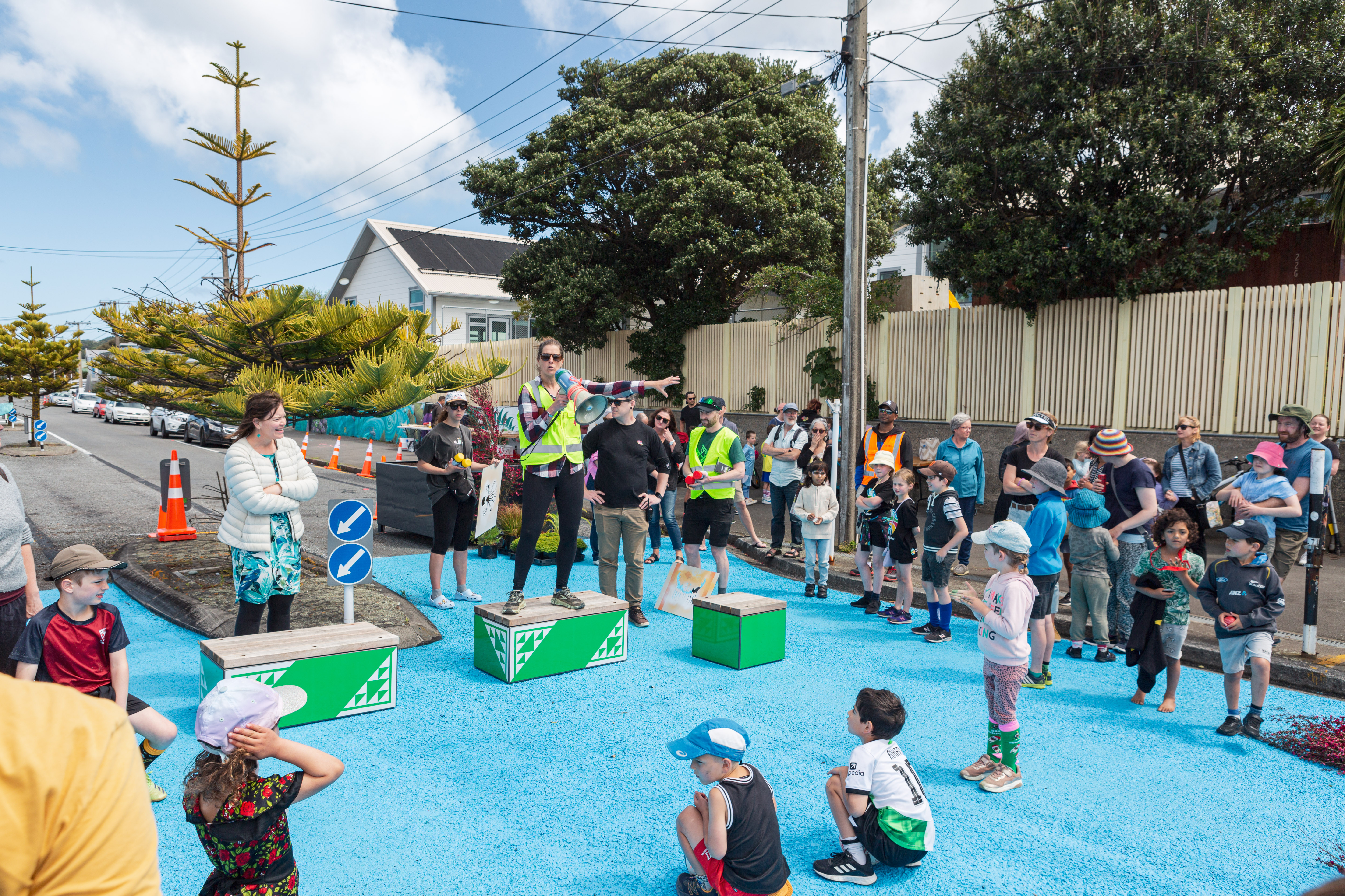 Kids help install street changes